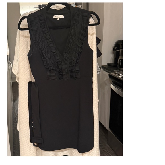 Sandro Paris Mini Dress w/Belt Black Ruffle  (Size 1 / US 0-2) - Picture 8 of 11